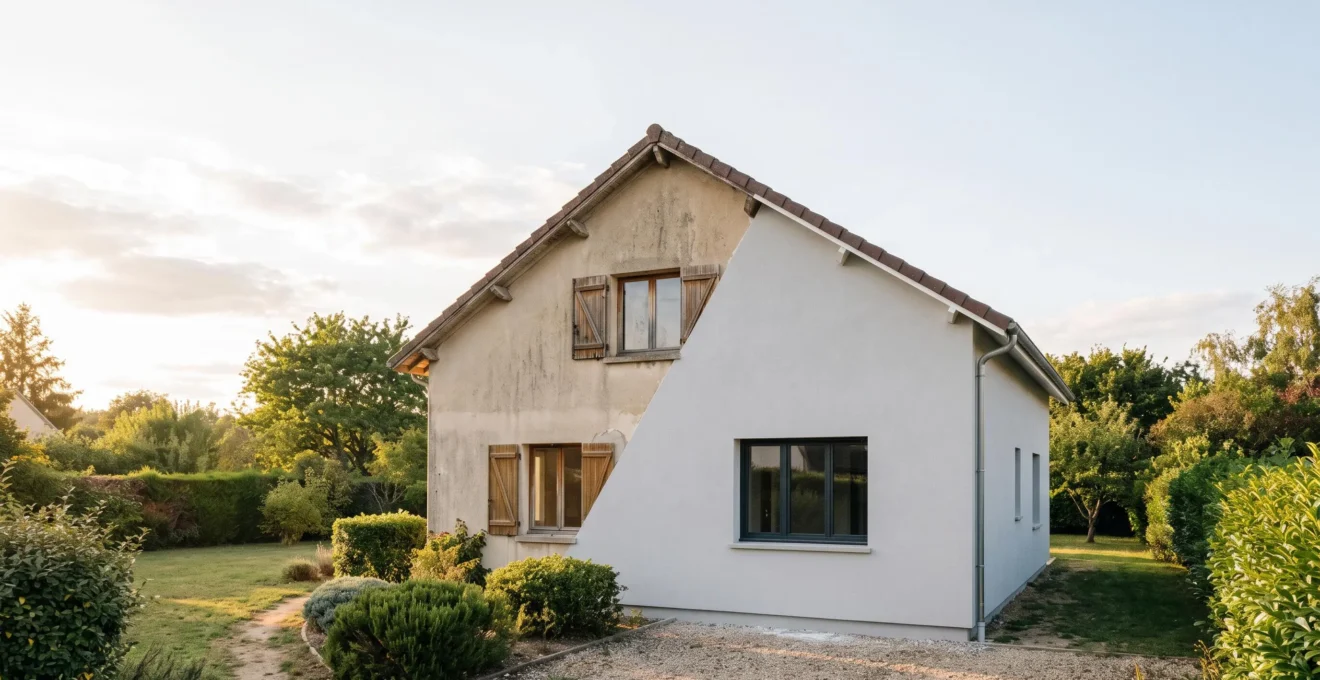 Pavillon français en cours de rénovation énergétique illustrant la transition vers le label BBC