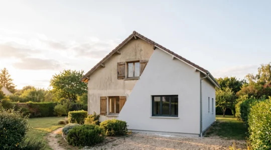 Pavillon français en cours de rénovation énergétique illustrant la transition vers le label BBC